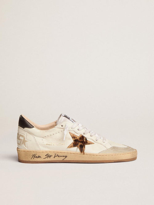 Ball Star avec étoile en cuir façon poulain léopard et contrefort noir - Golden Goose