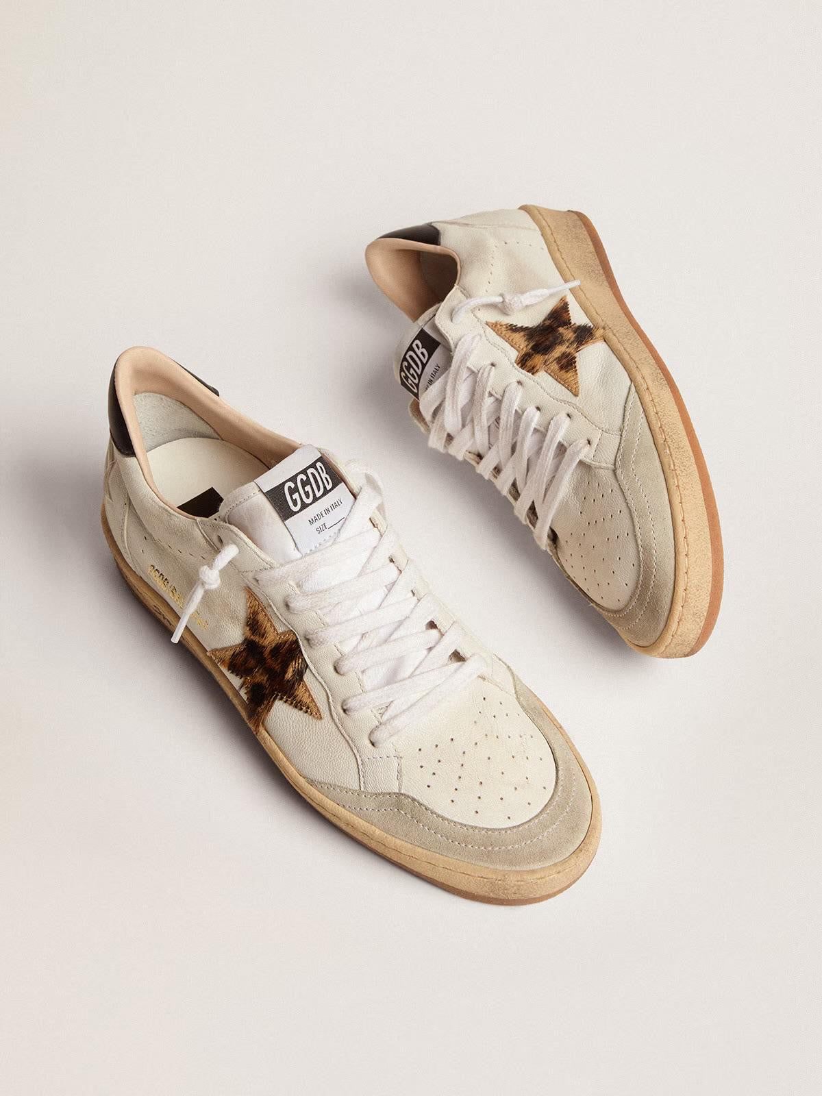 Ball Star avec étoile en cuir façon poulain léopard et contrefort noir - Golden Goose