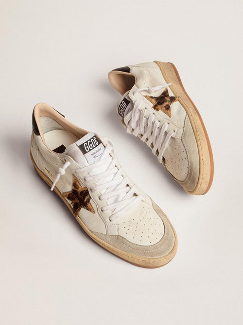 Ball Star avec étoile en cuir façon poulain léopard et contrefort noir - Golden Goose