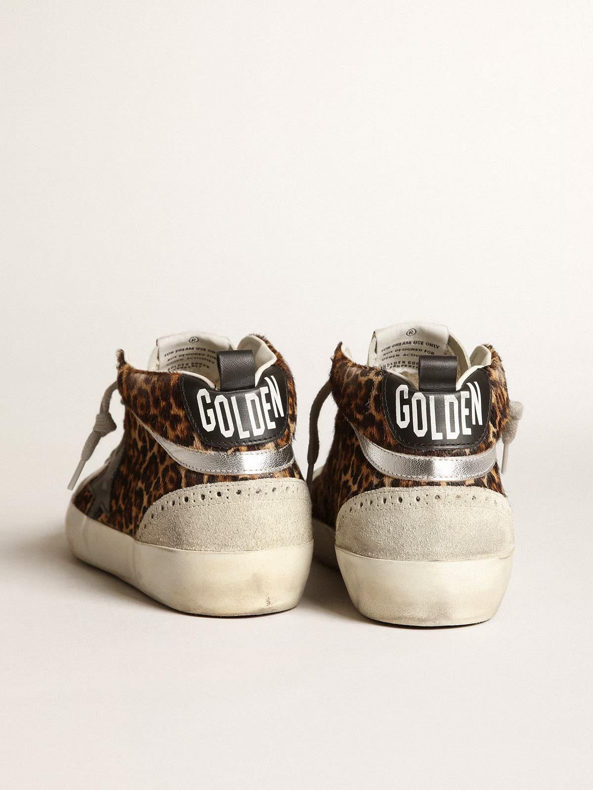 Mid Star cuir façon poulain léopard, étoile noire - Golden Goose