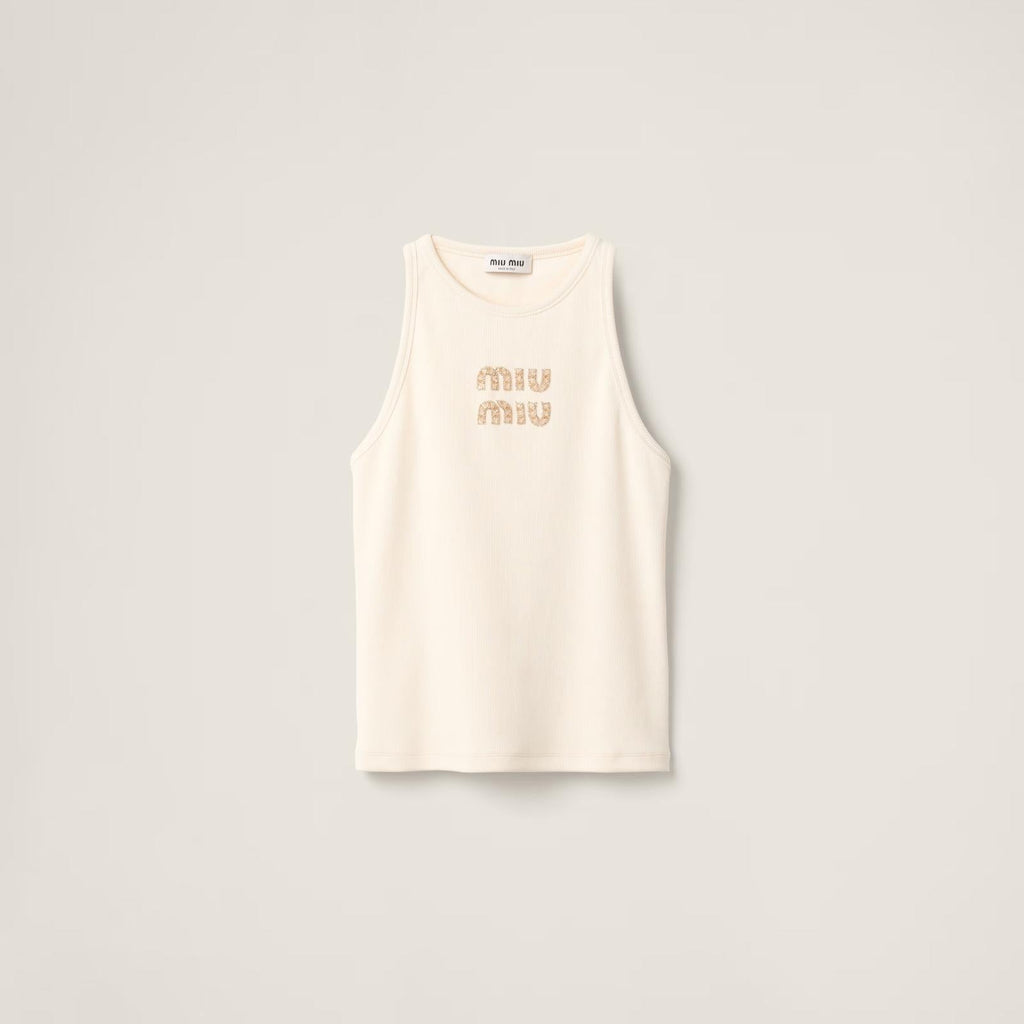 Top en jersey côtelé brodé – Miu Miu