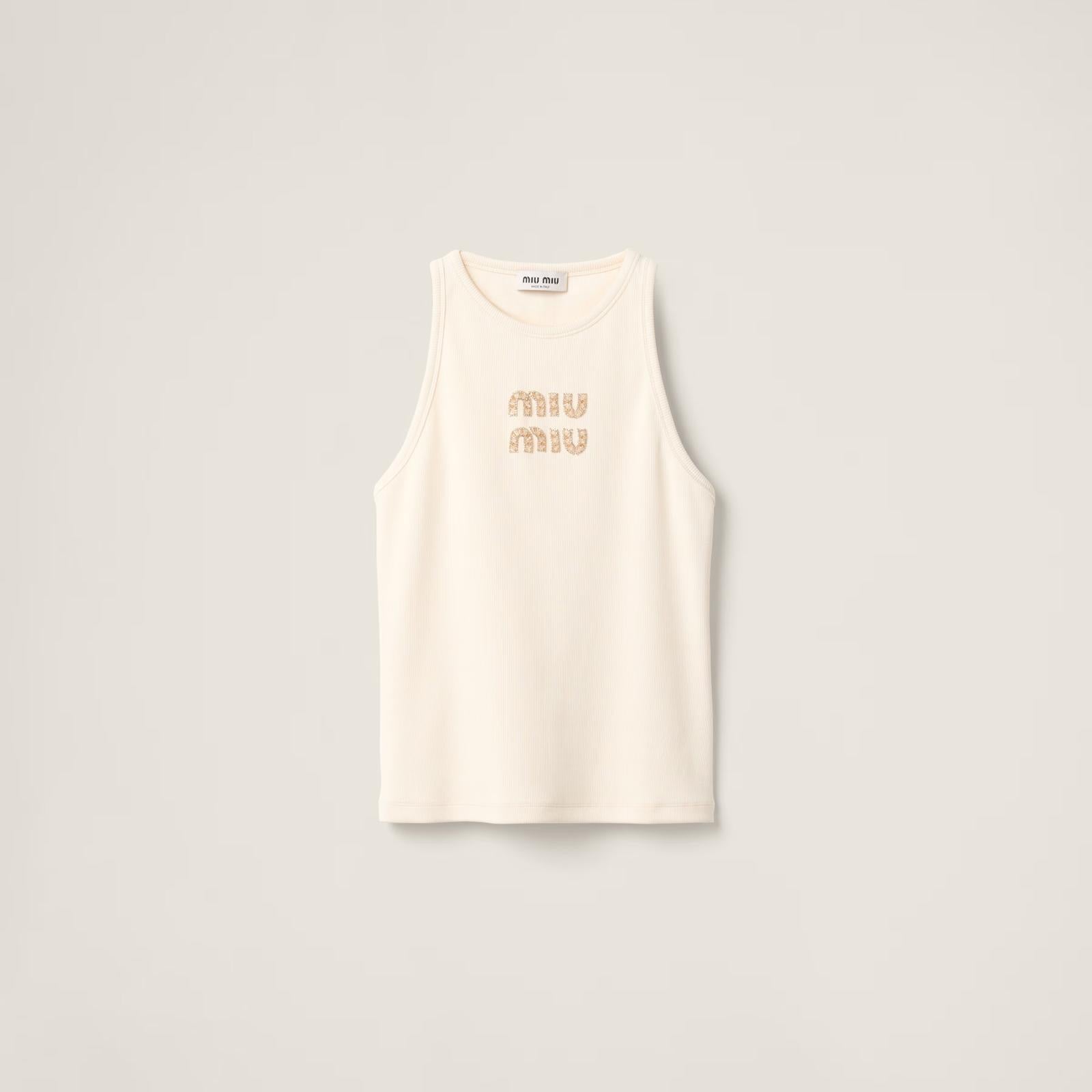 Top en jersey côtelé brodé – Miu Miu