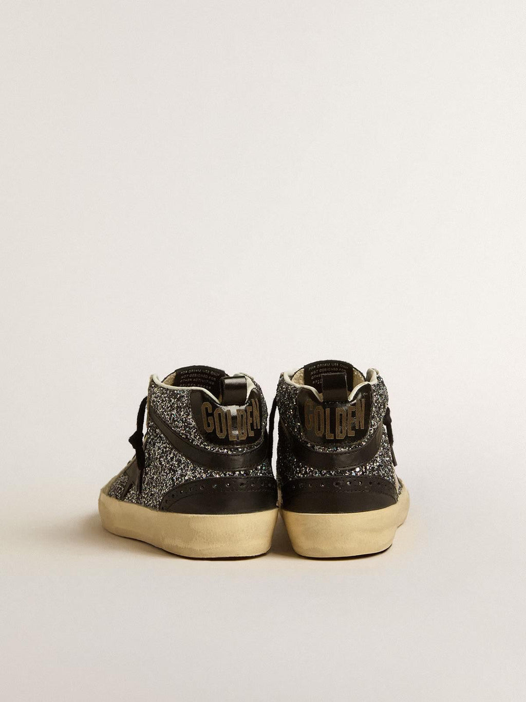 Mid Star LTD paillettes noires, cuir noir et daim gris froid - Golden Goose