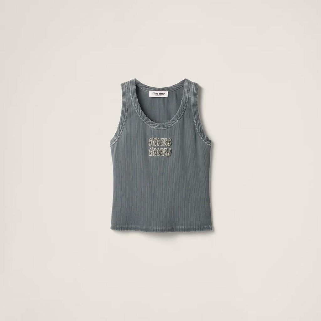 Top en jersey côtelé brodé – Miu Miu