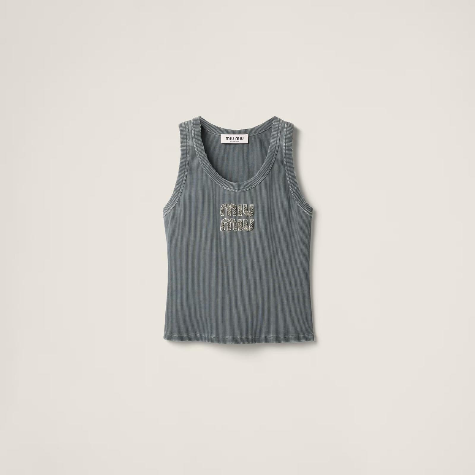 Top en jersey côtelé brodé – Miu Miu