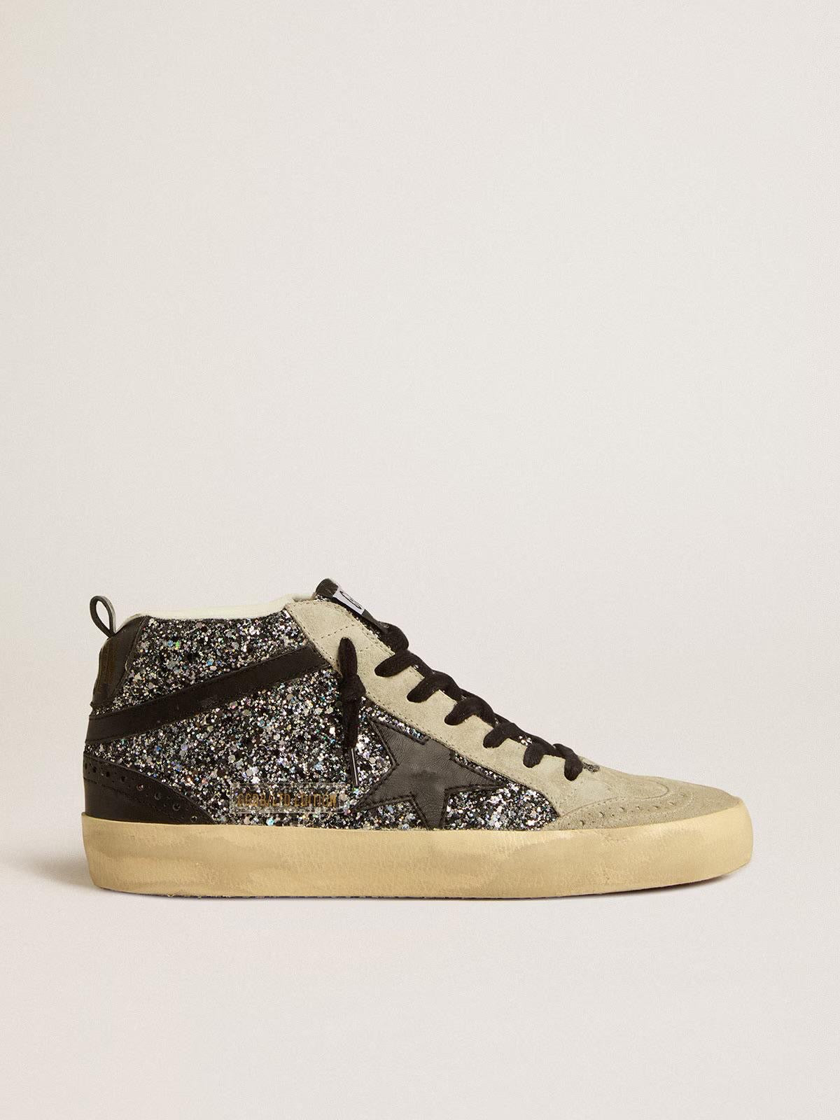 Mid Star LTD paillettes noires, cuir noir et daim gris froid - Golden Goose