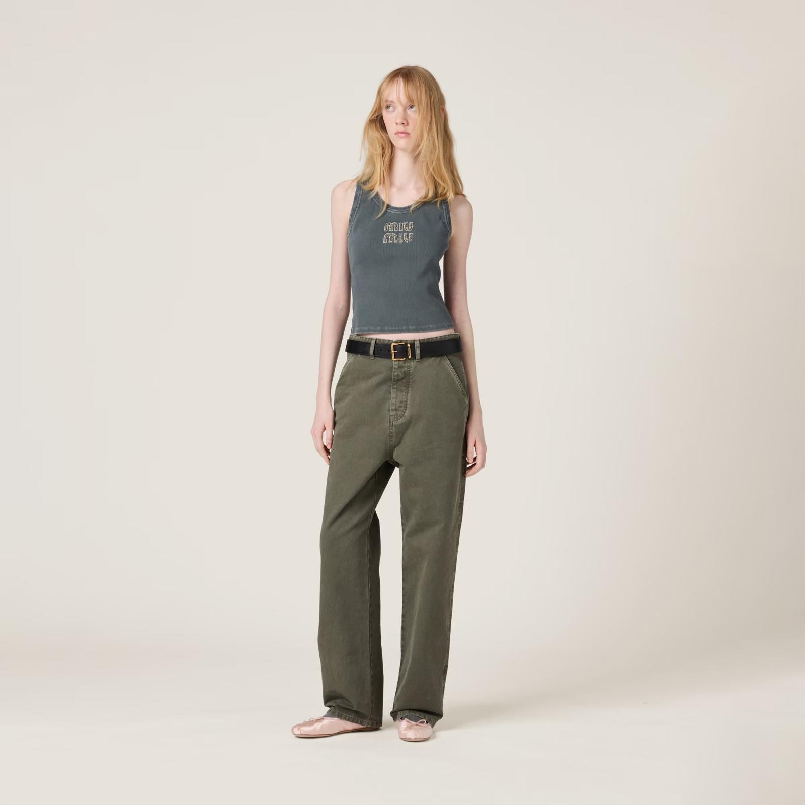 Top en jersey côtelé brodé – Miu Miu
